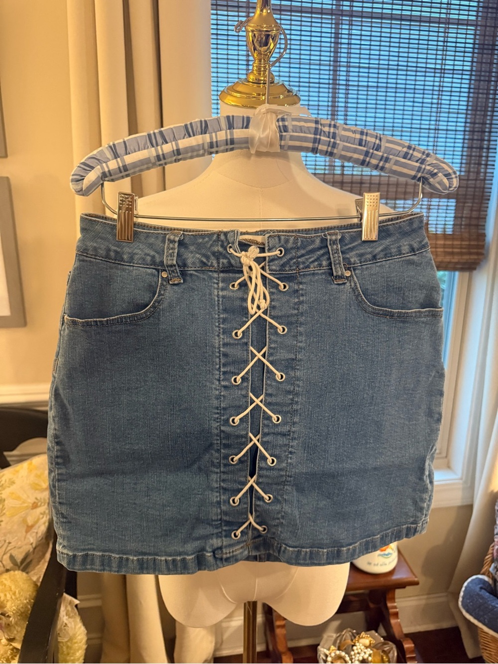 PacSun Light Blue Denim Lace-Up Front Mini Skirt